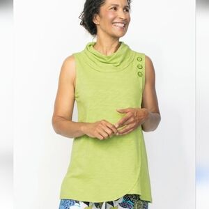 NWT Habitat 100% Cotton Cowl Neck Tunic Sleeveless Top Chartreuse Green Large